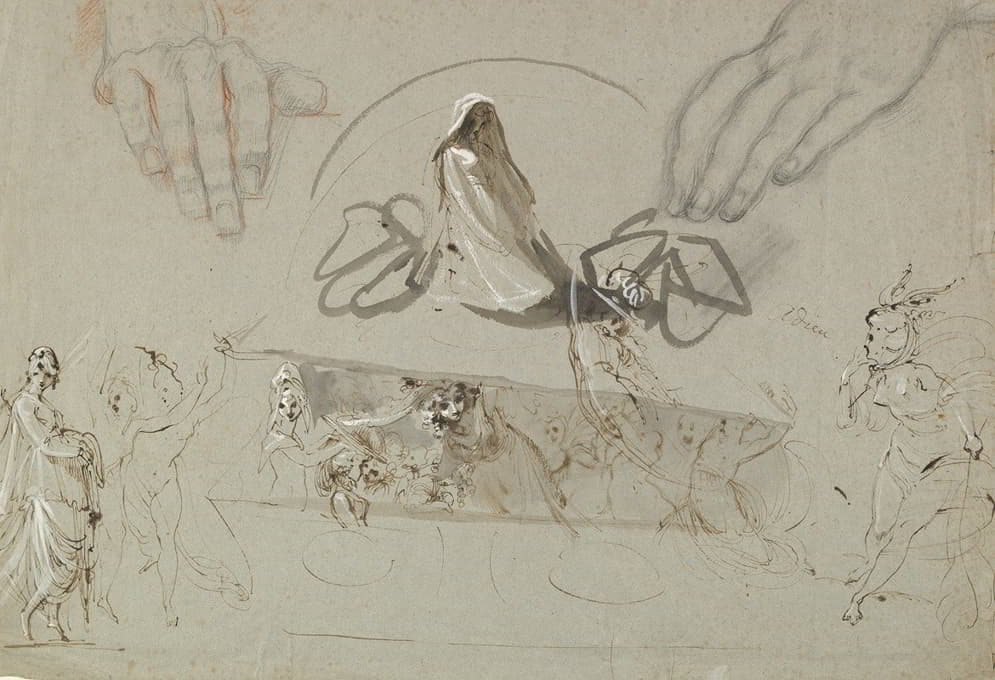 William Lock the Younger - Studies of Fairies with a Pair of Hands (possibly representing the Opening of Pandora’s Box)