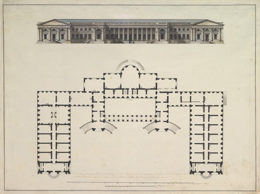 沙尔斯科塞洛亚历山大宫殿北立面图和平面图