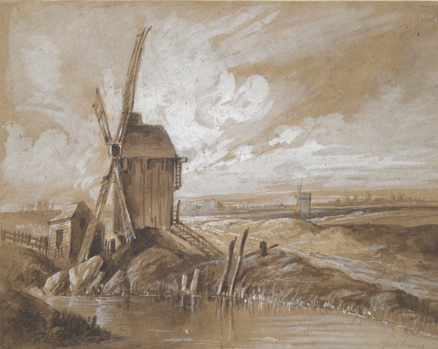 Hubert Clerget - Windmills in a Landscape