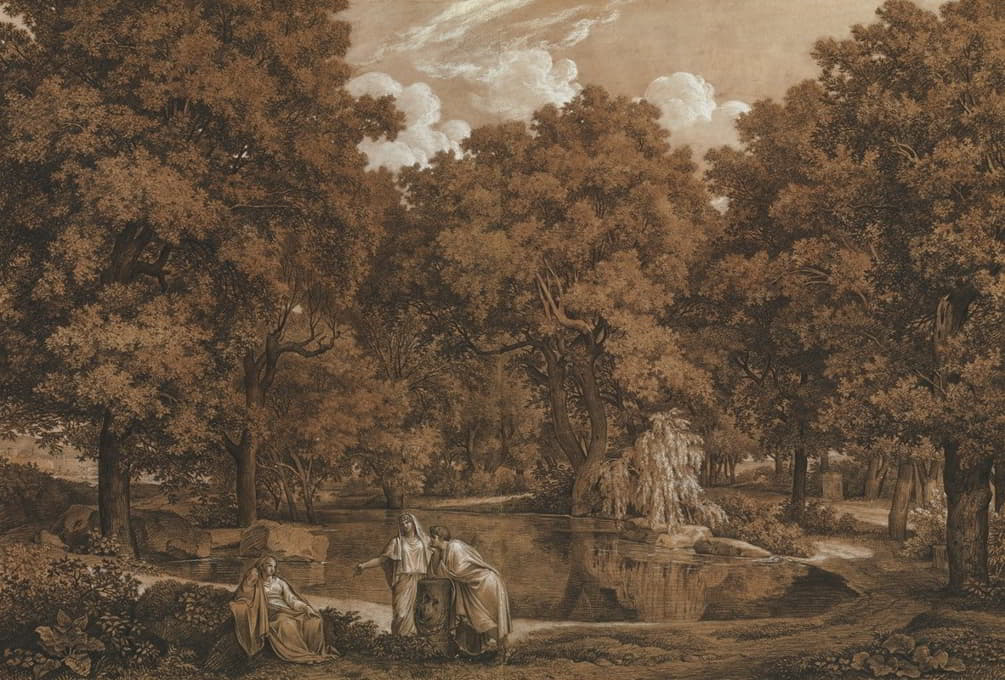 Johann Christian Reinhart - Arcadian Landscape with Three Figures at a Lake
