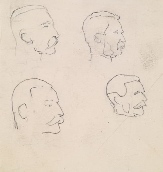 男性-留胡子男人的四个侧面头部草图