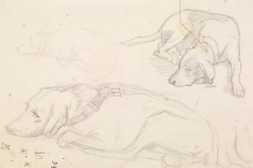 Sir John Everett Millais - Three Studies of a Sleeping Dog