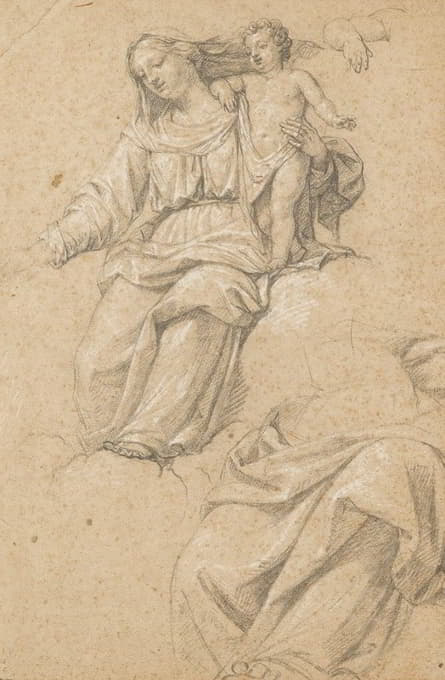 Nicolas de Plattemontagne - Seated Madonna, turned on the left and hanging the Christ standing with her left hand