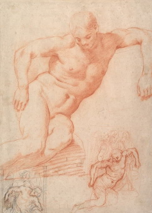 Poppi (Francesco Morandini) - Studies of the Dead Christ supported by an Angel, with subsidiary studies for the same composition