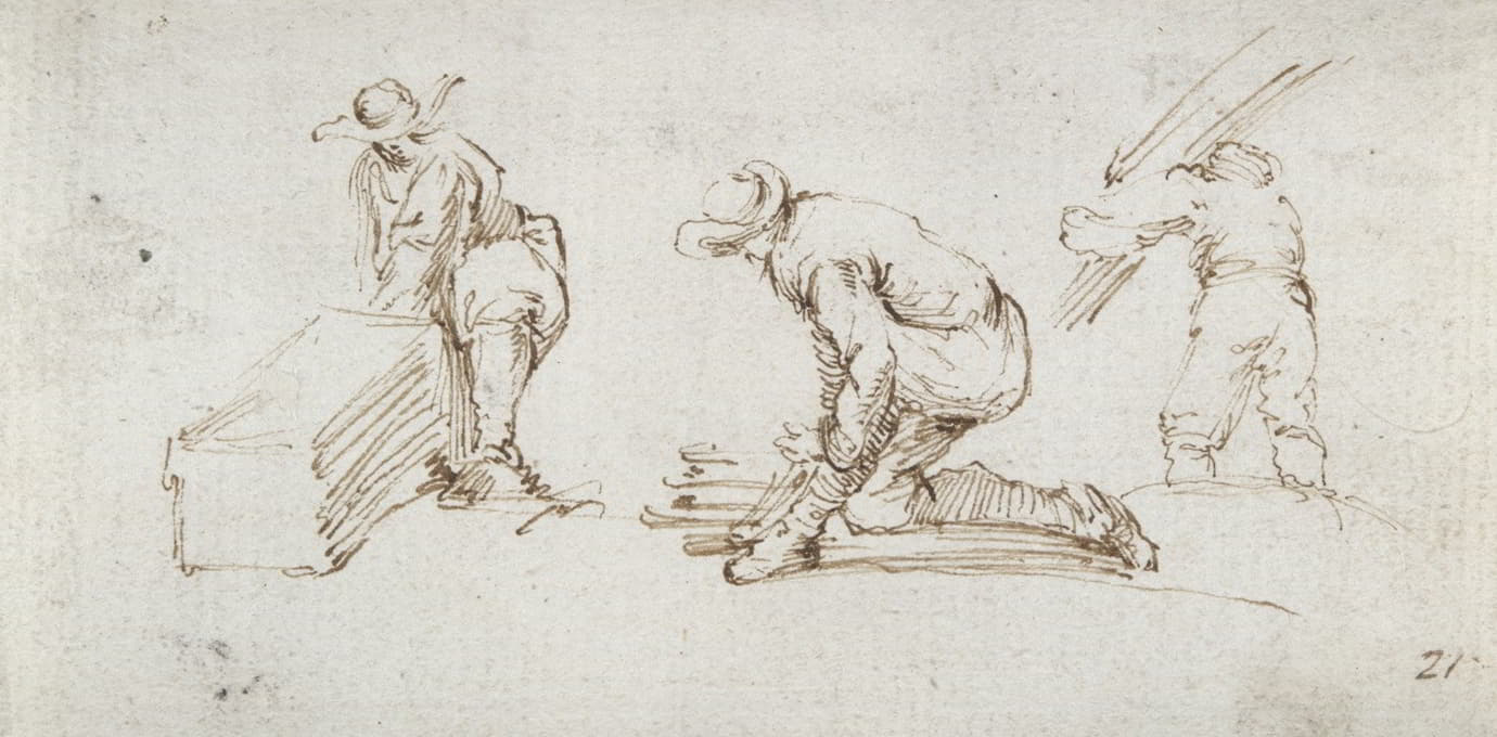 Stefano Della Bella - Three Figure Studies 17th century