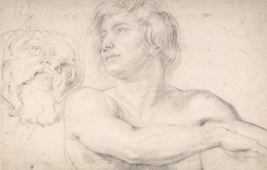 Circle of Peter Paul Rubens - Half-Figure of a Nude Man Facing Left, Head of a Satyr