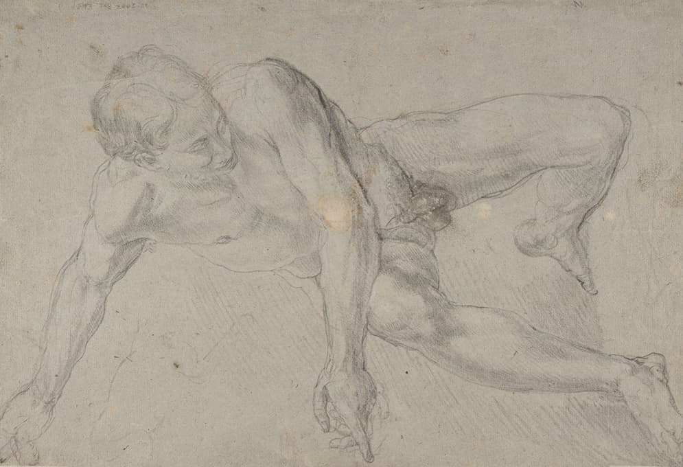 Daniel Seiter - Study of a Kneeling Nude Male Figure