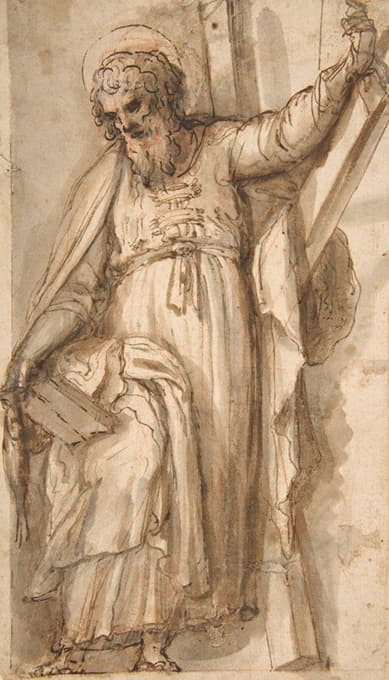 圣安德鲁，使徒，带横十字架、书和鱼
