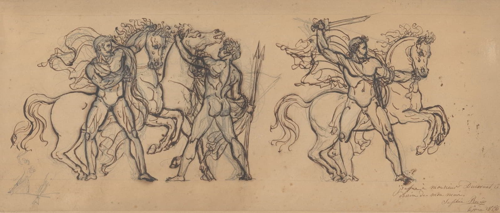 三个勇士和他们的马，特伍伦城堡浅浮雕的习作