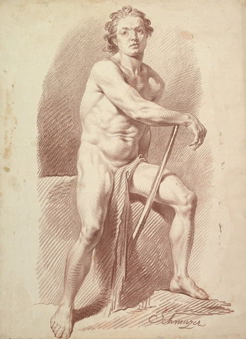 1765-1810年，裸体男性坐在木棍上休息