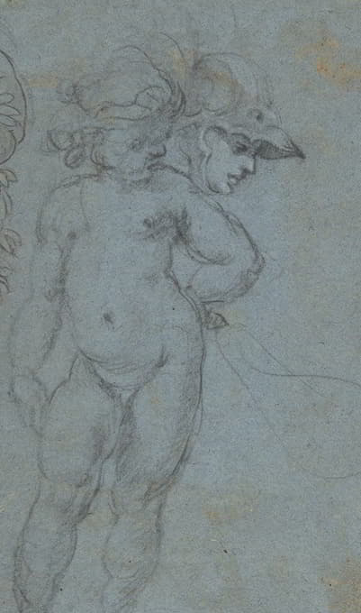 Domenico Gargiulo - Standing Nude Putto and Study of a Helmeted Head