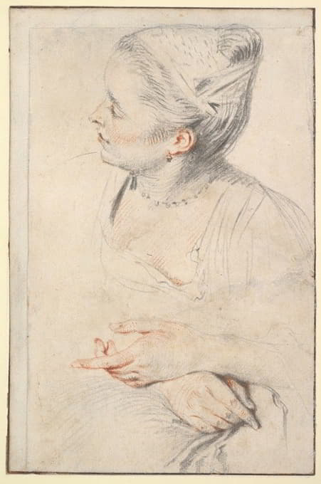 Jean-Antoine Watteau - Study of a Woman’s Head and Hands