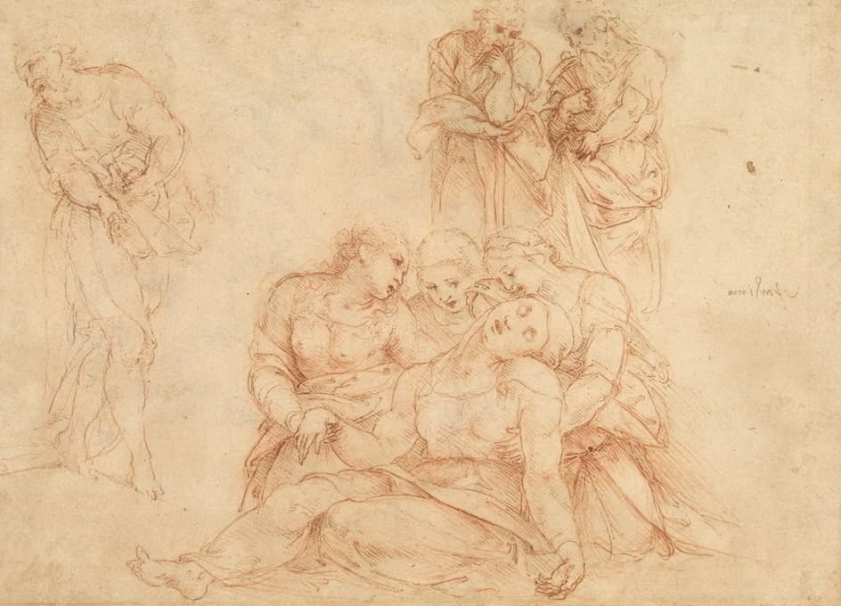 Cesare da Sesto - The Swooning Virgin Supported by Three Holy Women and Three Studies of Men