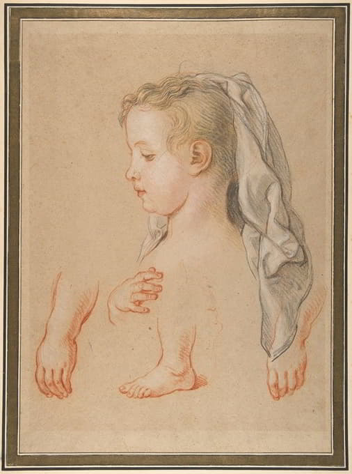 Charles De La Fosse - Head of a Young Girl and Studies of Hands and of her Right Foot