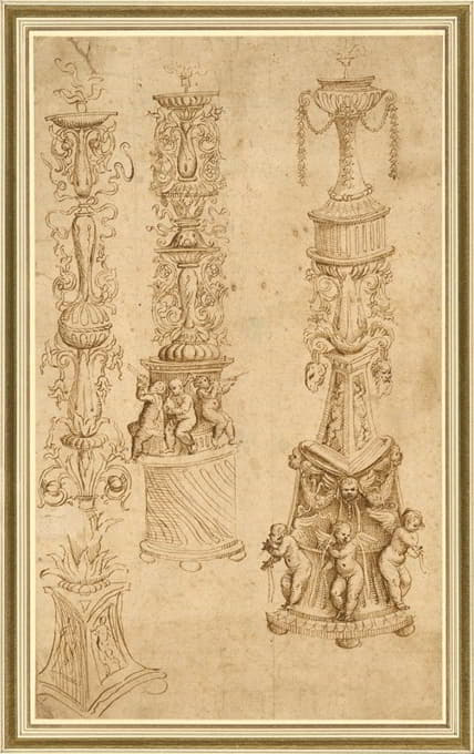 Domenico Campagnola - Studies of Three Candlesticks