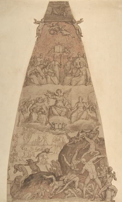 最后审判现场，佛罗伦萨圣玛利亚菲奥里大教堂圆顶部分壁画装饰习作