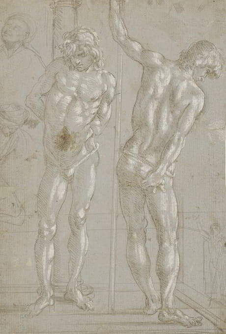 Filippino Lippi - Studies of Christ at the Column, a Nude from Behind, and Various Figures