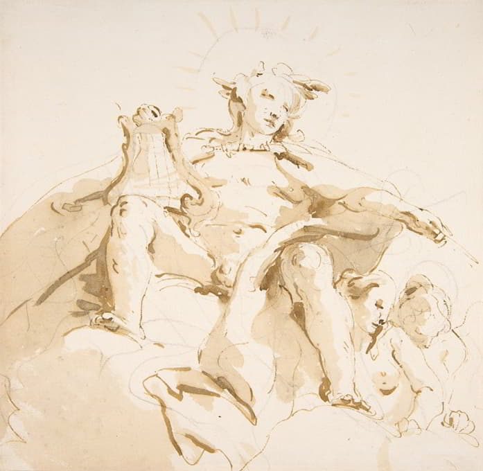 Giovanni Battista Tiepolo - Apollo Seated on Clouds, Two Figures at Left