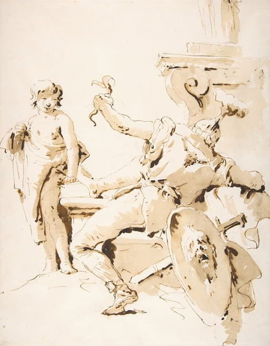 Giovanni Battista Tiepolo - Scherzo di Fantasia; Seated Warrior Holding a Serpent, and Standing Youth