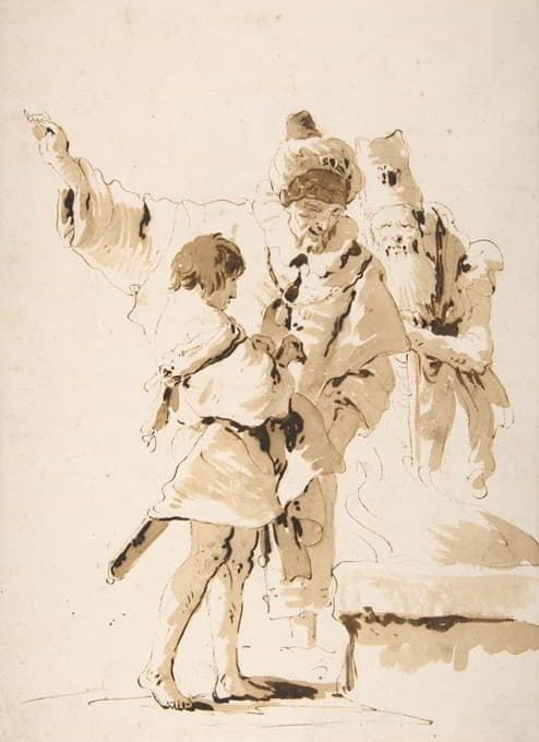 Giovanni Battista Tiepolo - Scherzo di Fantasia; Two Standing Orientals and a Standing Youth with a Sword