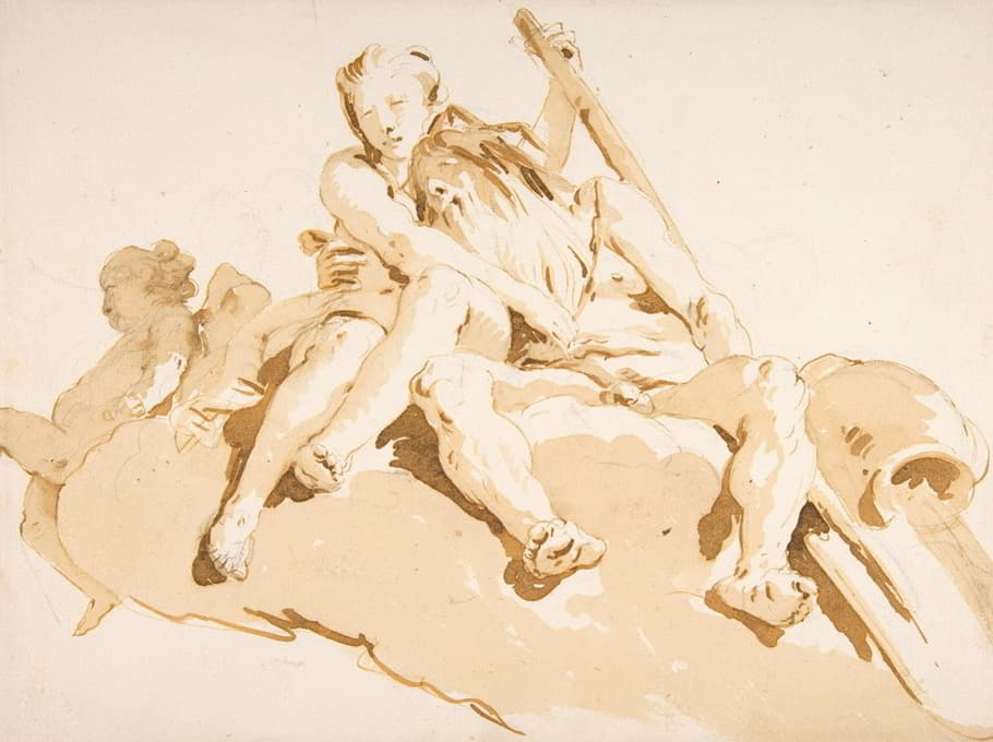 Giovanni Battista Tiepolo - Seated River God, Nymph with an Oar, and Putto