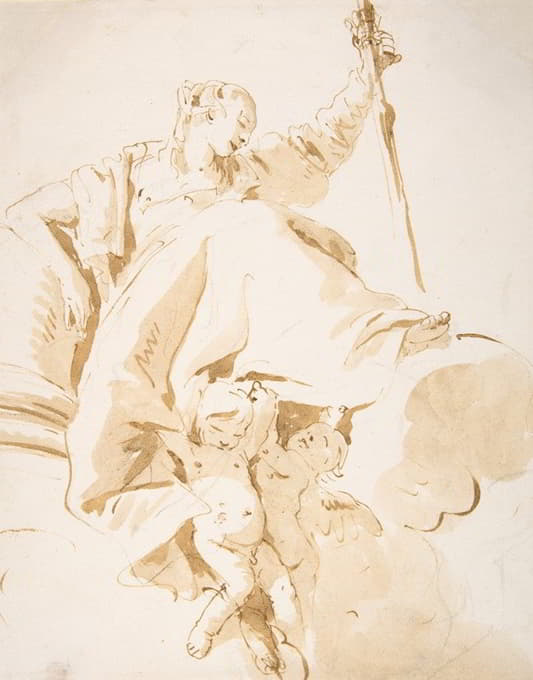 Giovanni Battista Tiepolo - Seated Women Holding Aloft a Sword, and Supported by Two Putti