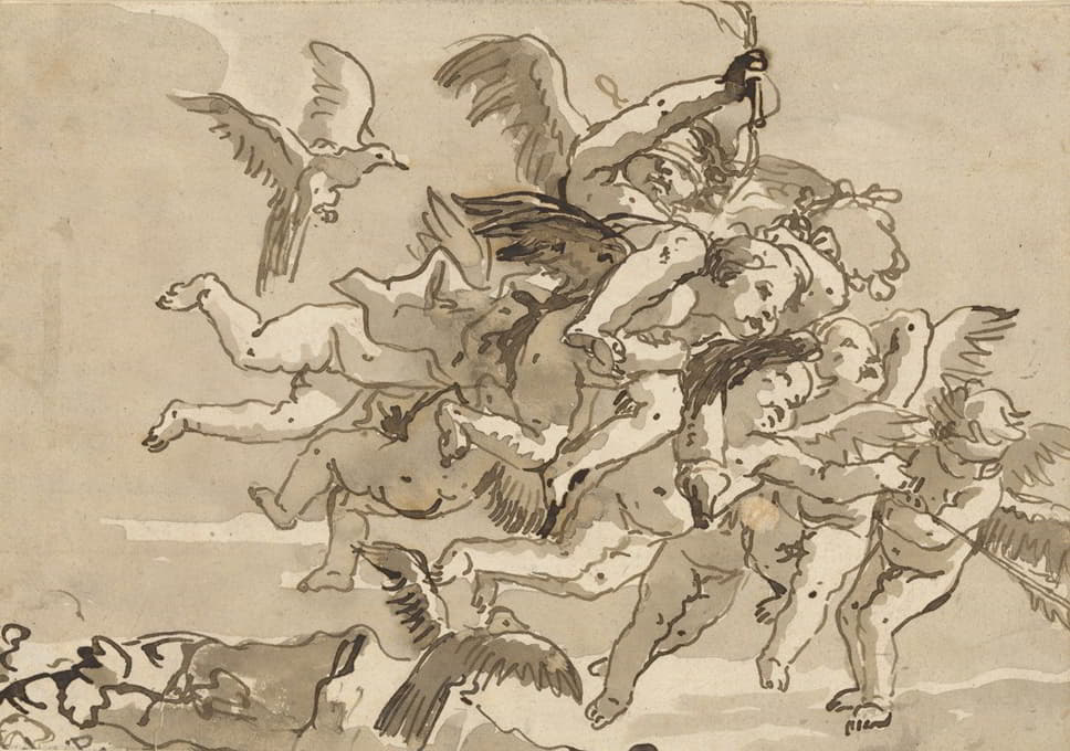 Giovanni Domenico Tiepolo - Cupid Blindfolded, Carried Through the Sky by Seven Winged Putti