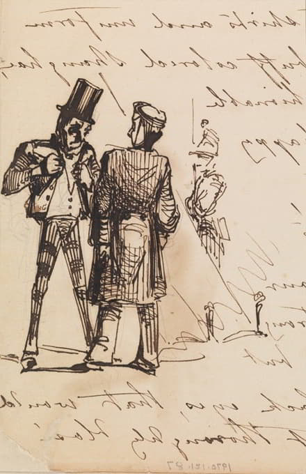 James Abbott McNeill Whistler - Three Men (Sketch in Lower Right Hand Corner of Handwritten Journal (from Sketchbook)