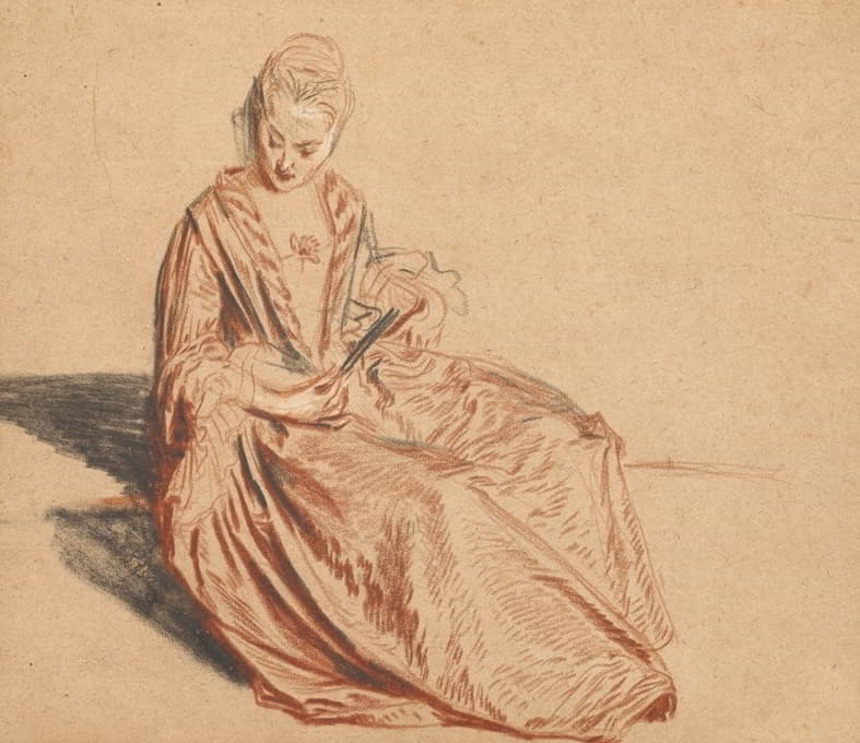 Jean-Antoine Watteau - Seated Woman with a Fan