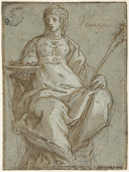 Lazzaro Tavarone - Allegorical Female Figure Holding a Branch and a Dish