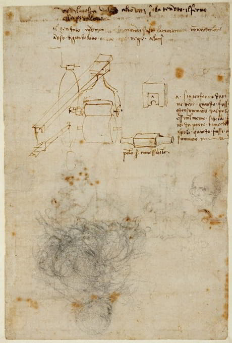 Leonardo da Vinci - Head of an Old Man, and Studies of Machinery