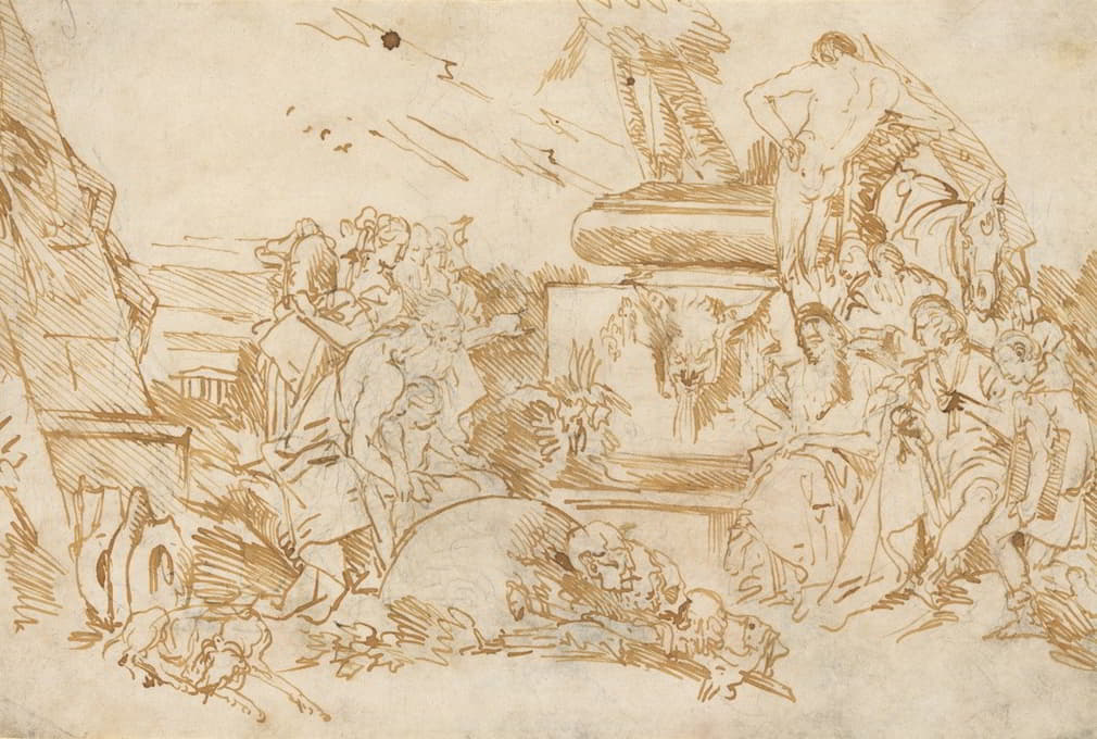 Lorenzo Baldissera Tiepolo - Figures in Antique Dress Grouped About a Pagan Tomb