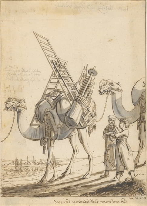 一头驮着帐篷的骆驼（一个拿着帐篷商店骆驼的男人）