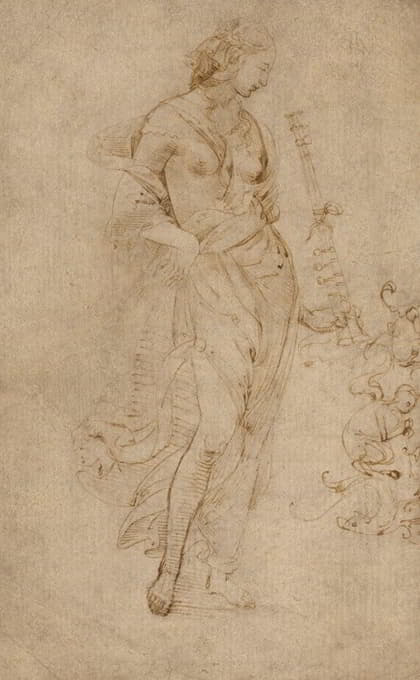 Raphael - Female Figure with a Tibia, and Ornamental Studies