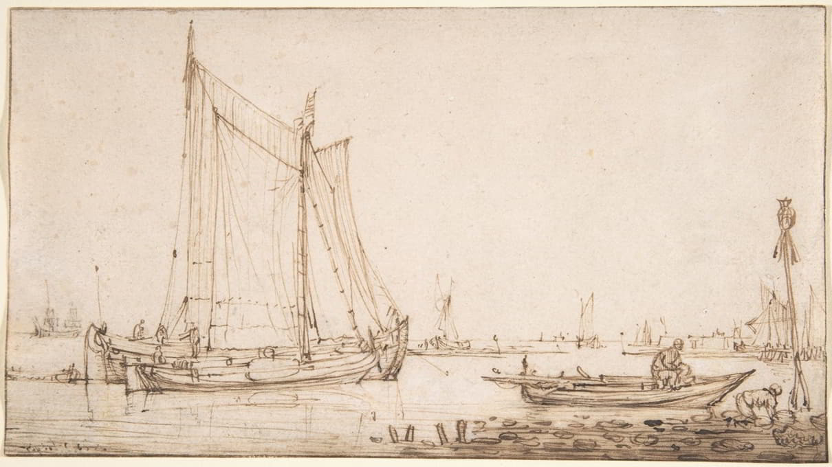 Simon de Vlieger - River Scene with Boats