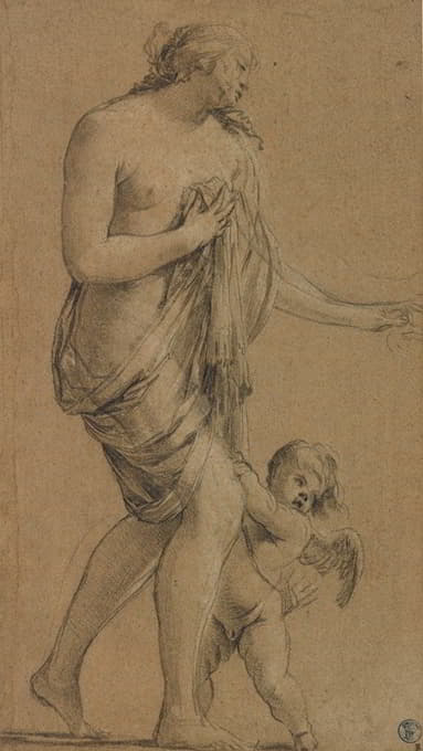 Simon Vouet - Study of a Female Figure with a Putto