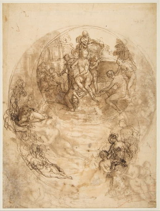 Taddeo Zuccaro - Studies for a Circular Composition of Diana and Her Nymphs Bathing