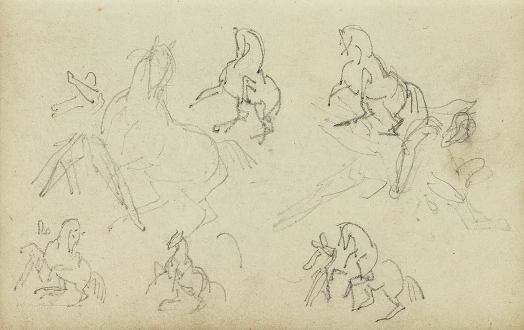 Théodore Géricault - Six studies for man beside a rearing horse