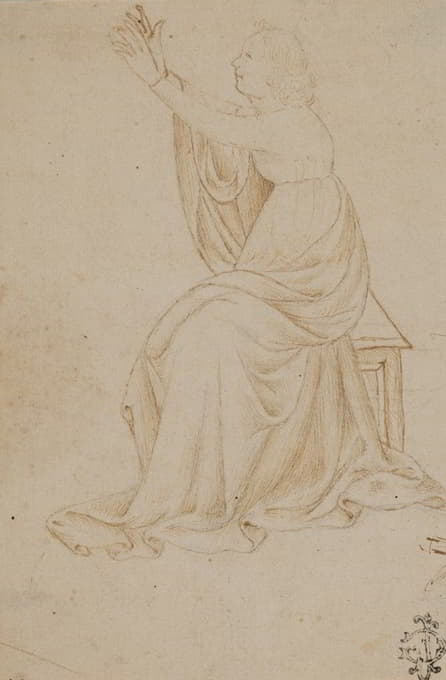 Veronese School - Seated Female Figure with Upraised Arms, Facing Right