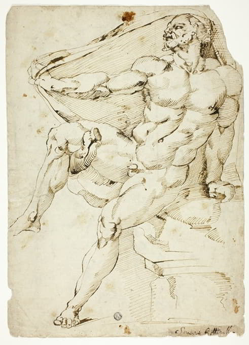 After Baccio Bandinelli - Academic Male Nude Representing Hercules with Nessus’s Robe