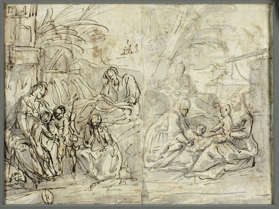 Claude Gillot - Studies of the Holy Family and Saint John the Baptist