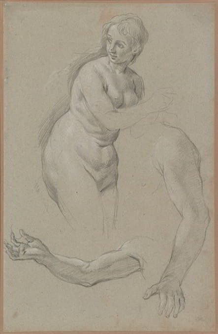 School of Carlo Maratti - A Female Nude and Two Studies of an Arm, One Holding a Miniature