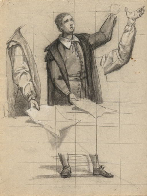 Edwin White - Man preaching, sketch for Signing of the Compact in the Cabin of the Mayflower