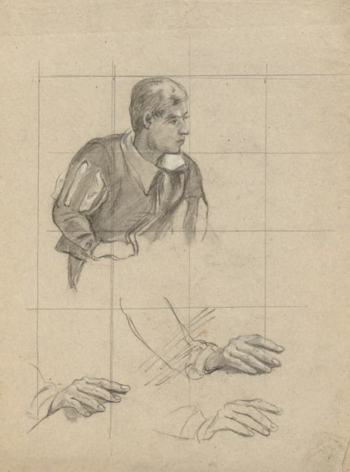 Edwin White - Seated Man and Study of Hands, sketch for Signing of the Compact in the Cabin of the Mayflower.
