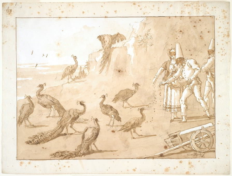 Giovanni Domenico Tiepolo - Punchinello Feeding the Peacocks
