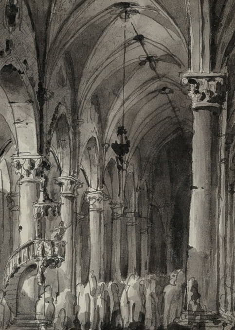 Giovanni Migliara - Sermon in a Gothic church