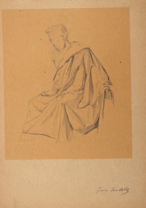 Franz Jaschke - Figurenstudie eines nach links Sitzenden, mit einem Tuch bekleideten Mannes