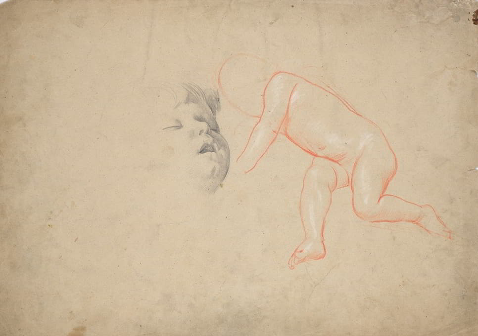 Franz von Matsch - Studien eines Kleinkindes, eines Kleinkinderkopfes schlafend, eines Frauenkopfes