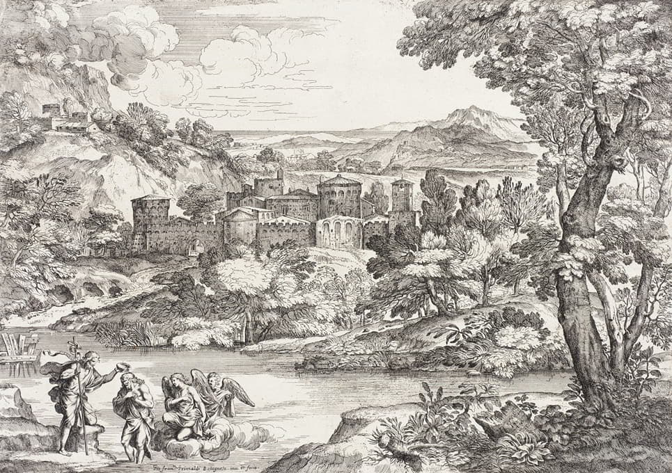 Giovanni Francesco Grimaldi - Landscape with the Baptism of Christ