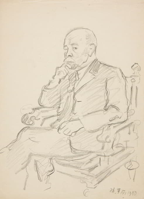 一位老人坐在椅子上的肖像研究